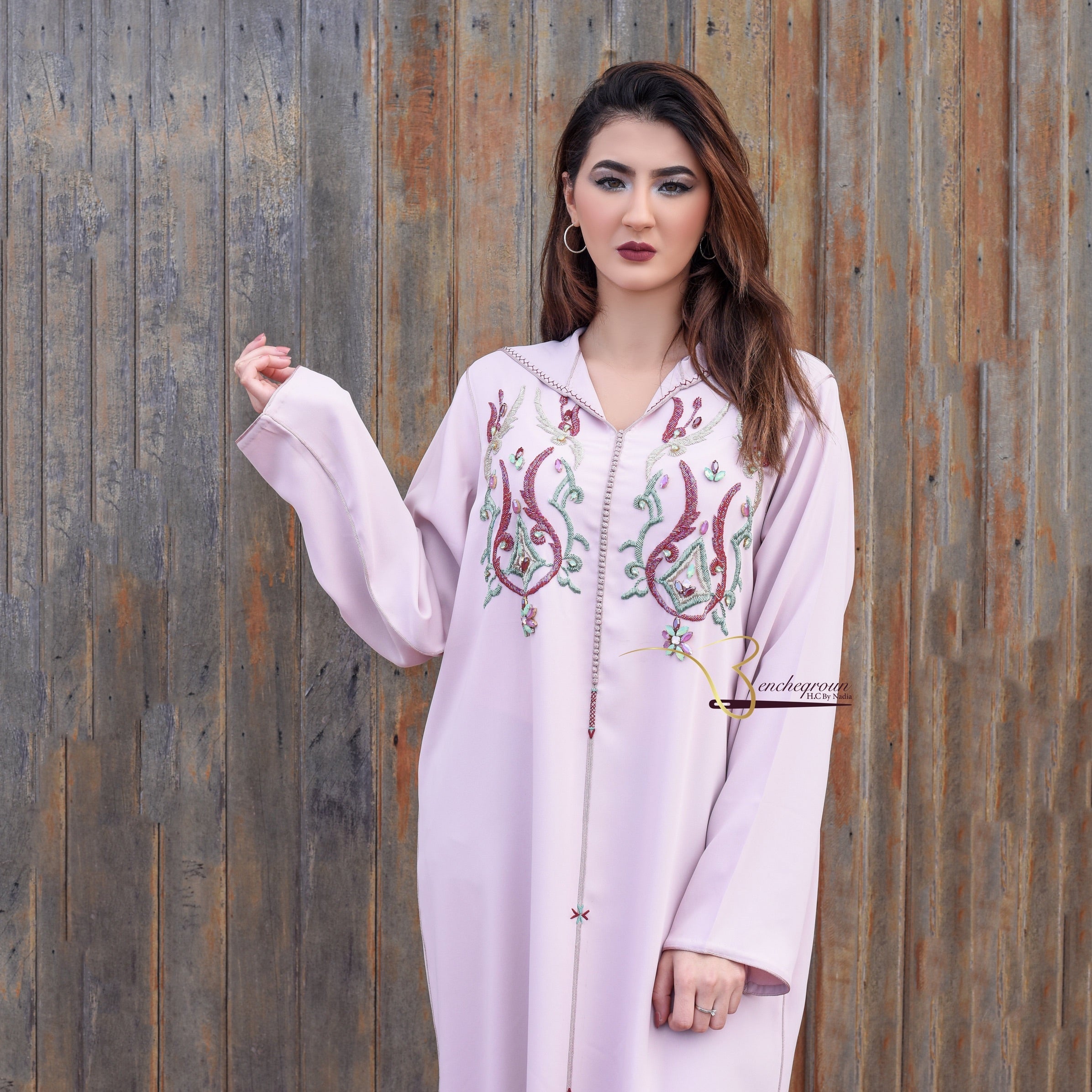 Light Pink Embroidered Djellaba