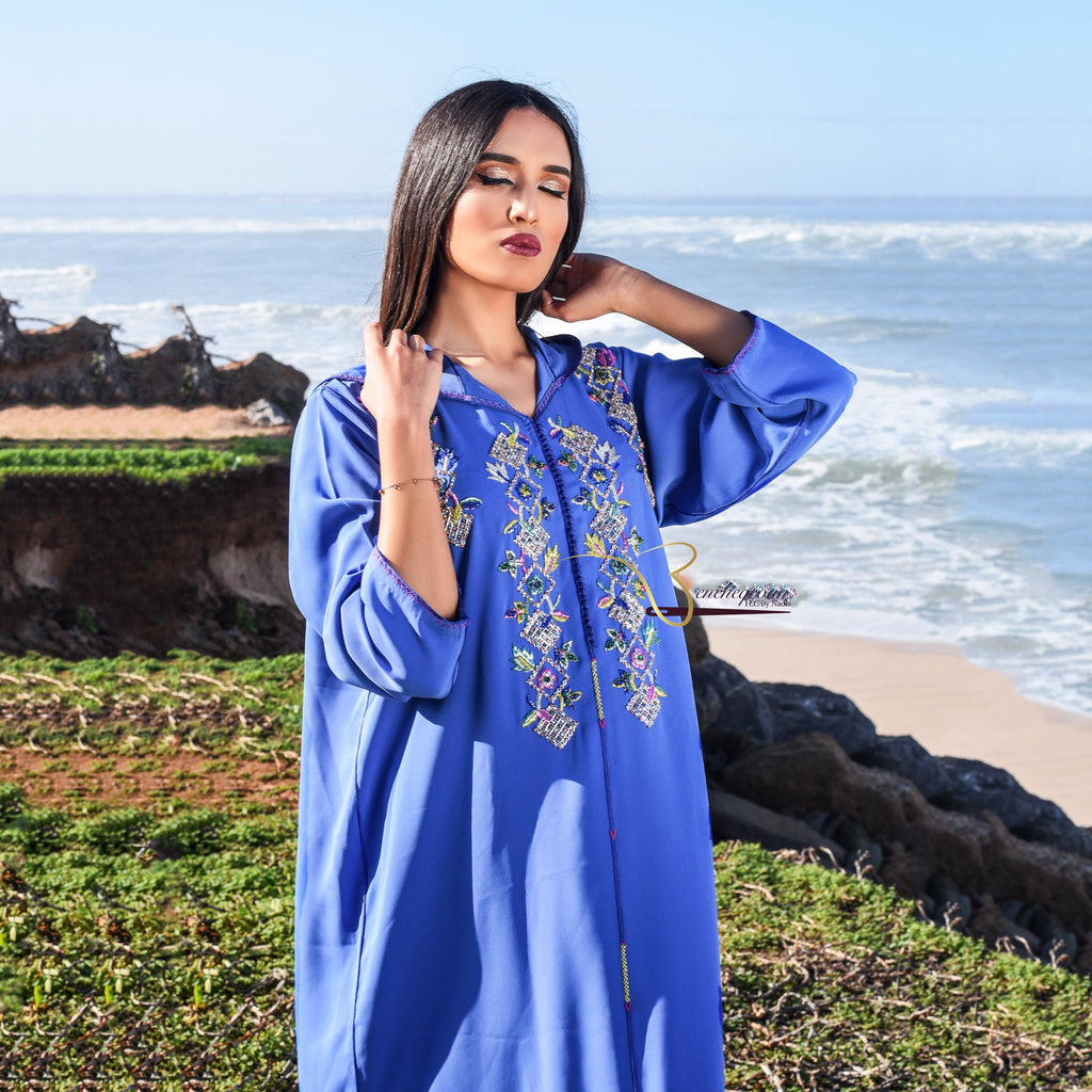 Light Blue Djellaba with Pearls