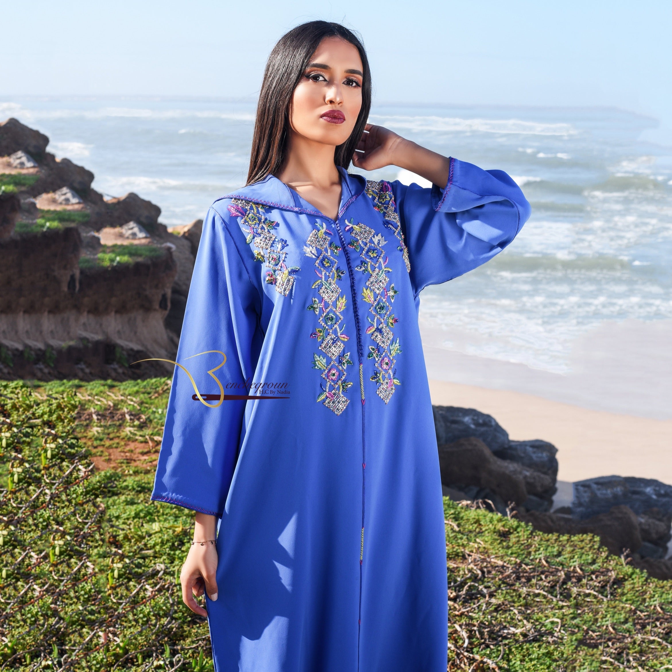 Light Blue Djellaba with Pearls