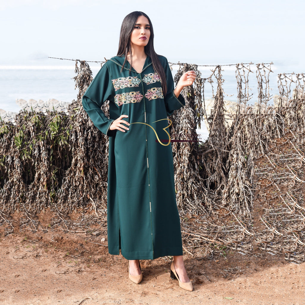 Dark Green Beaded Djellaba