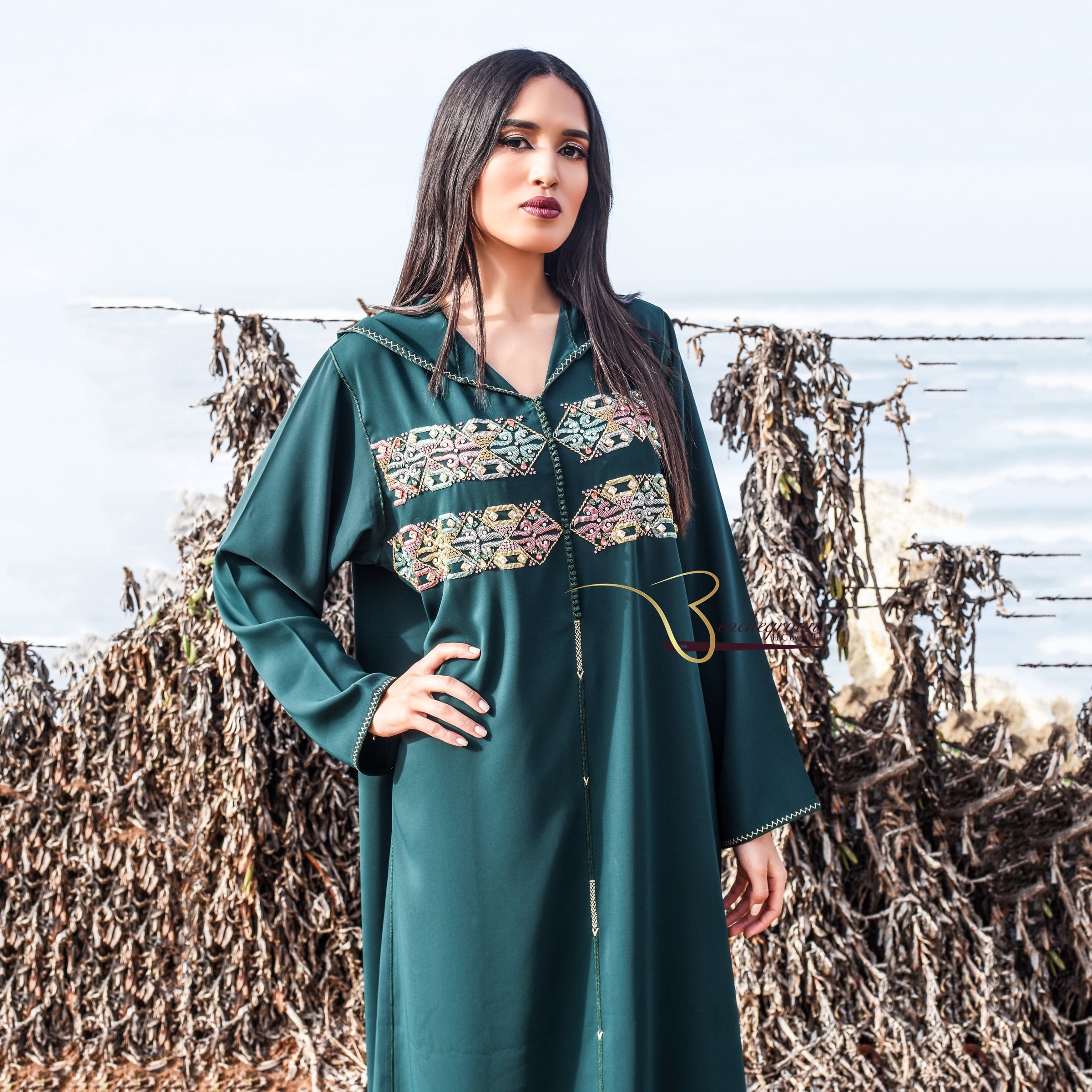 Dark Green Beaded Djellaba
