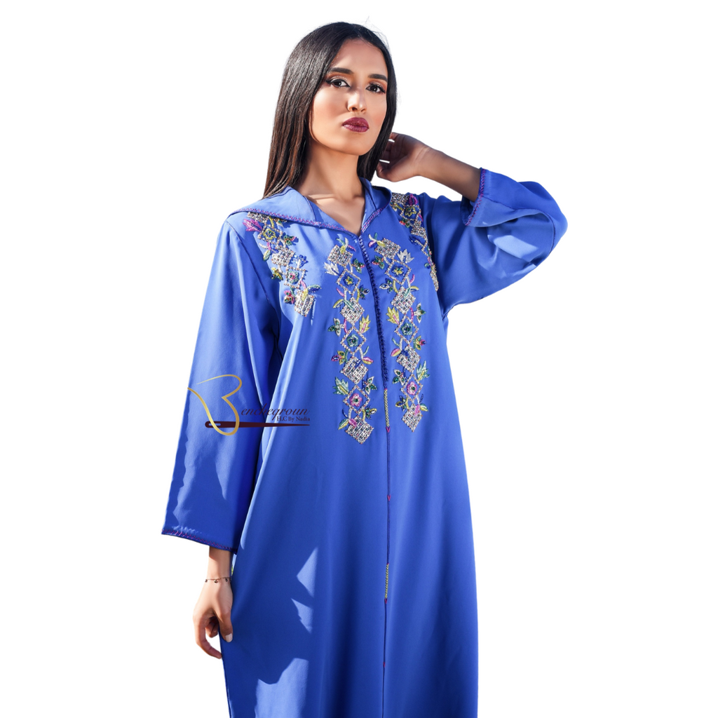 Light Blue Djellaba with Pearls