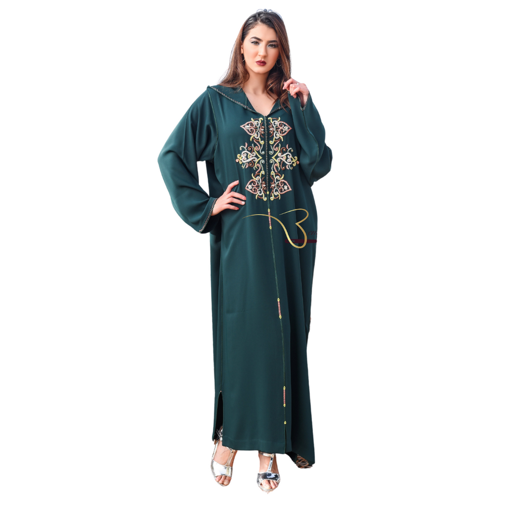 Dark Green Djellaba with Pearls