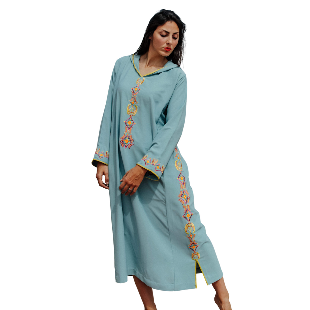Light Blue and Yellow Djellaba Moroccan Dress