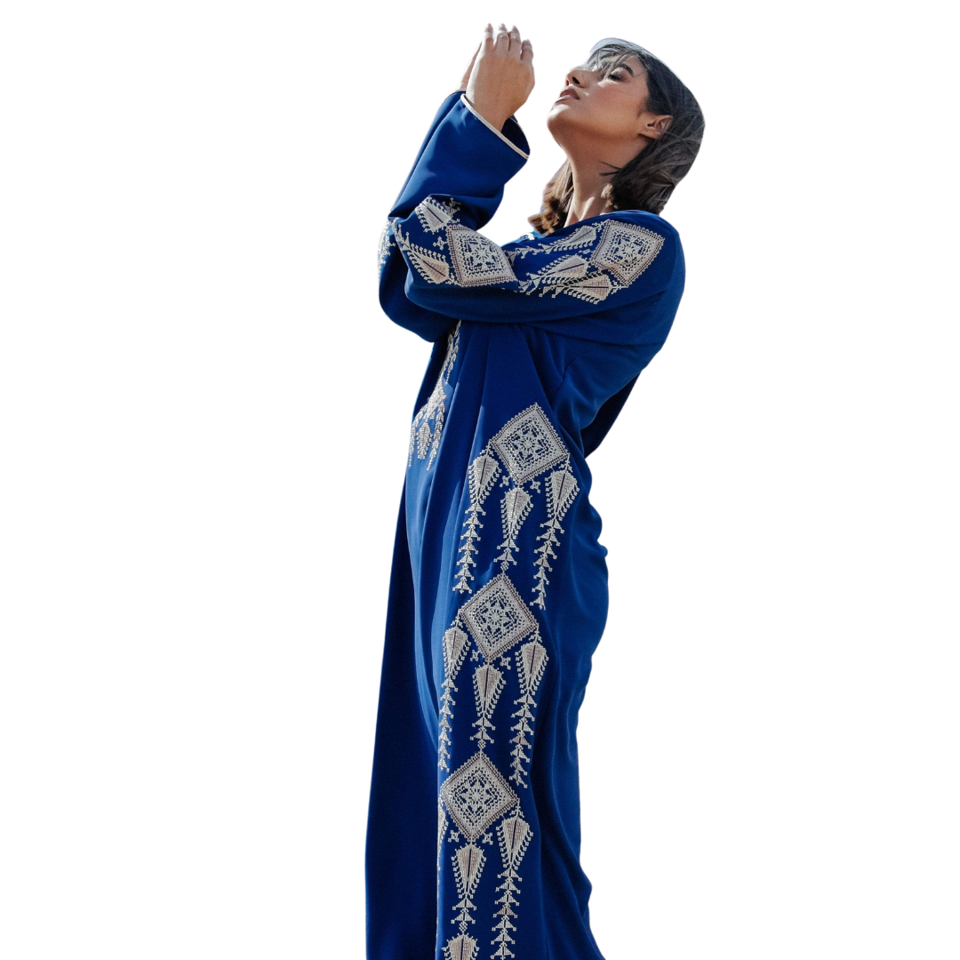 Silver and Blue Djellaba Moroccan Dress