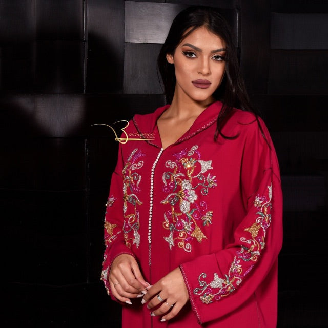 Magenta Djellaba with Pearls