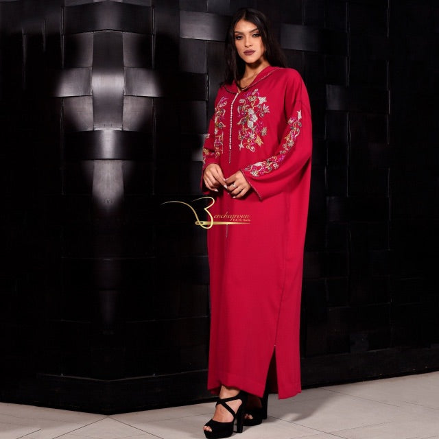 Magenta Djellaba with Pearls