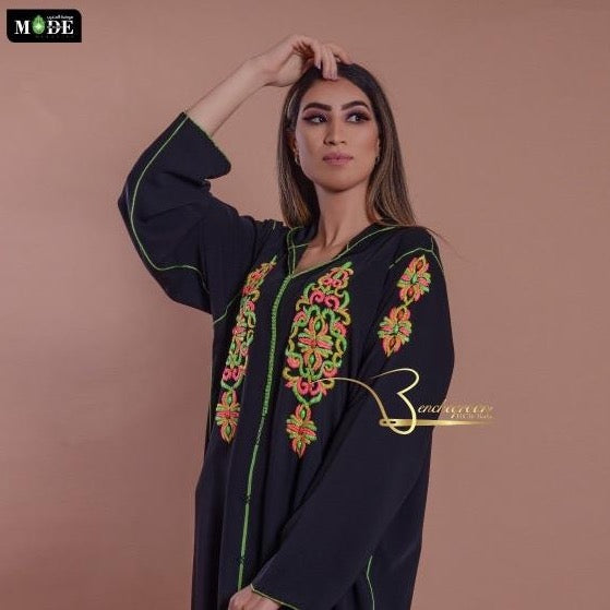 Dark Grey Djellaba with Pearls