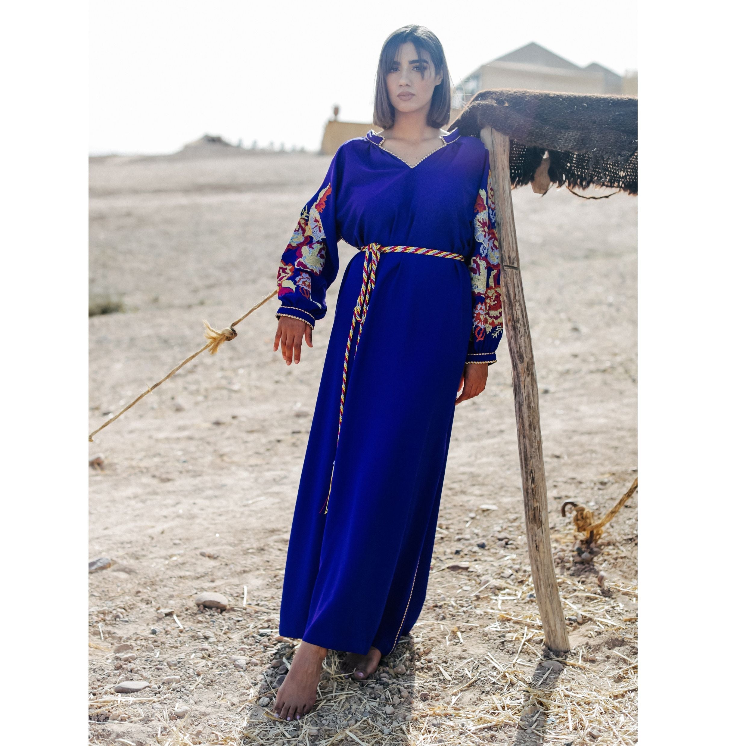 Navy Blue Gandoura Moroccan Dress