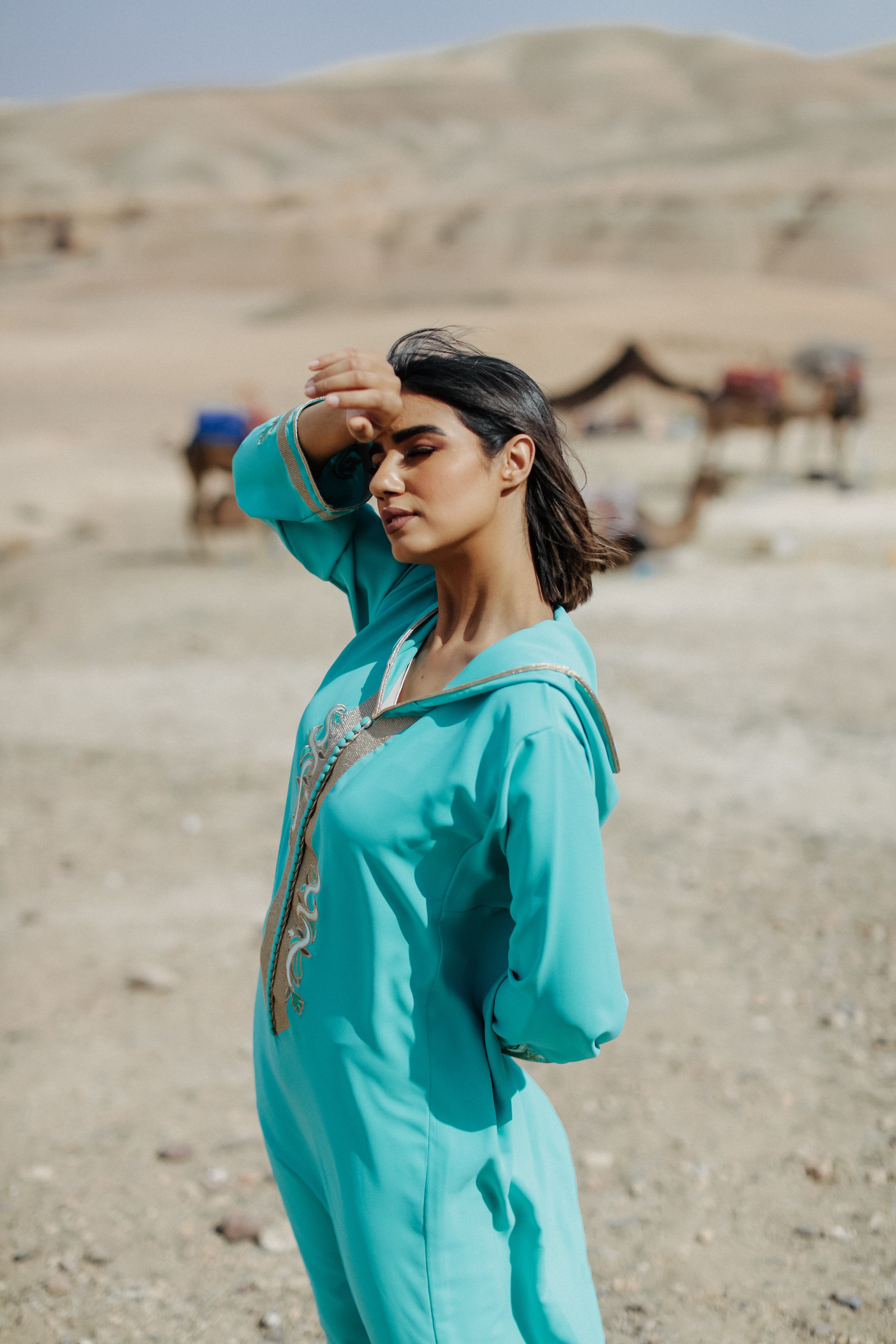 Gold and Aqua Djellaba Moroccan Dress