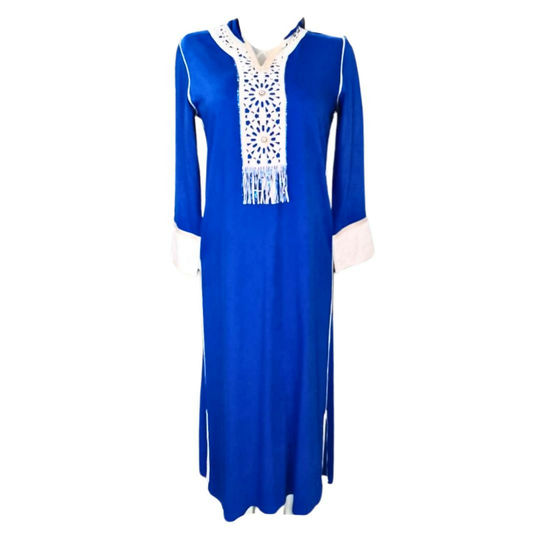 Elegant Moroccan Jellaba with Rectangular Pattern - Cream and Green