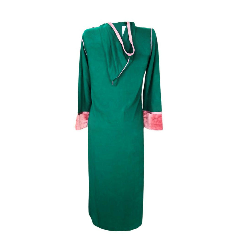 Elegant Moroccan Jellaba with Rectangular Pattern - Cream and Green